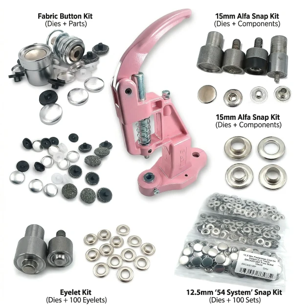 Complete Starter Kit for Snaps, Eyelets and Fabric Cover Buttons with Hand Press - SET001BAS