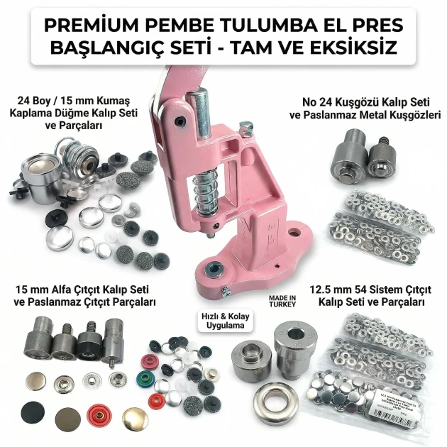 Complete Starter Kit for Snaps, Eyelets and Fabric Cover Buttons with Hand Press - SET001BAS