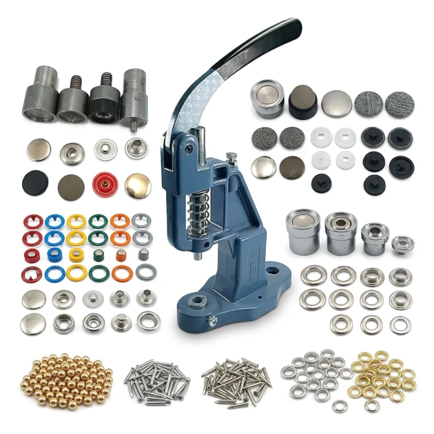 Tulumba Hand Press Mid-Level Textile Accessory Set – Pearl, Jeans Button, Baby Snap, Fabric Cover Button, No.24 Eyelet, 15 mm Alfa and 12.5 mm System 54 SET001ORT