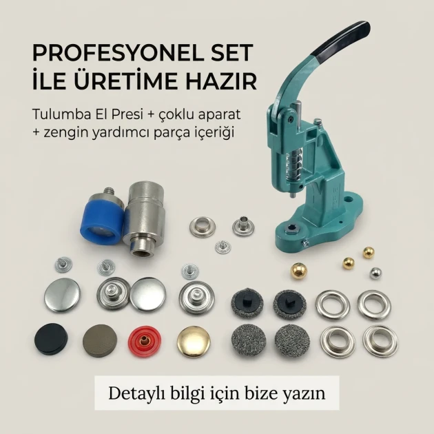 Professional Hand Press Machine Kit for Snaps, Eyelets, Jeans Buttons, Pearls and Fabric Cover Buttons - SET001PRF