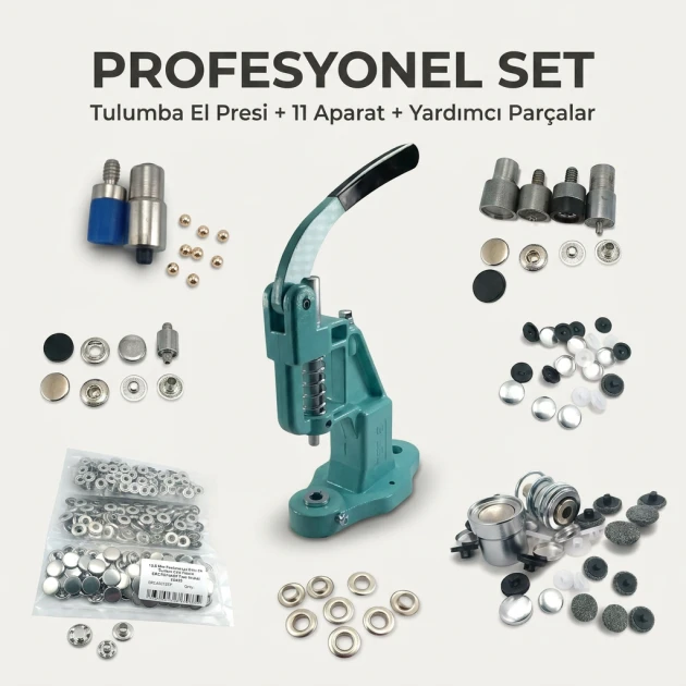 Professional Hand Press Machine Kit for Snaps, Eyelets, Jeans Buttons, Pearls and Fabric Cover Buttons - SET001PRF
