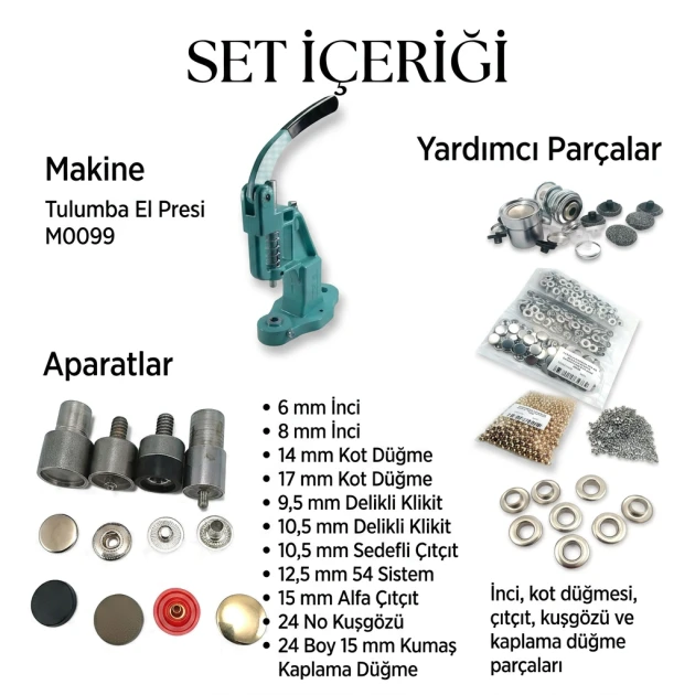 Professional Hand Press Machine Kit for Snaps, Eyelets, Jeans Buttons, Pearls and Fabric Cover Buttons - SET001PRF