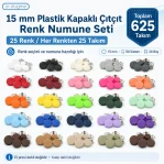 15 mm / 0.59 in Plastic Cap Snap Fastener Color Sample Set – 25 Colors / 625 Sets SET15PL25RENK