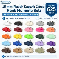15 mm / 0.59 in Plastic Cap Snap Fastener Color Sample Set – 25 Colors / 625 Sets SET15PL25RENK