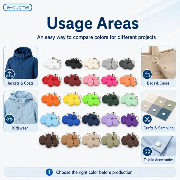 15 mm / 0.59 in Plastic Cap Snap Fastener Color Sample Set – 25 Colors / 625 Sets SET15PL25RENK