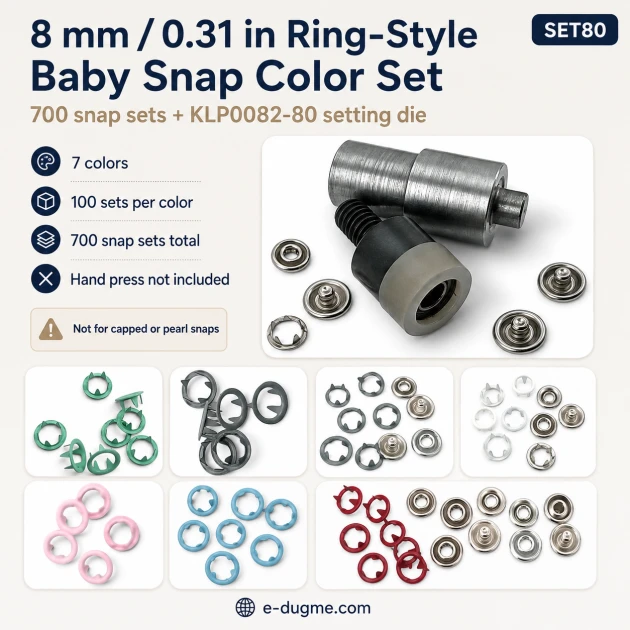 Baby Snap Fastener Set 8 mm with Hand Press for Babywear and Hobby Sewing