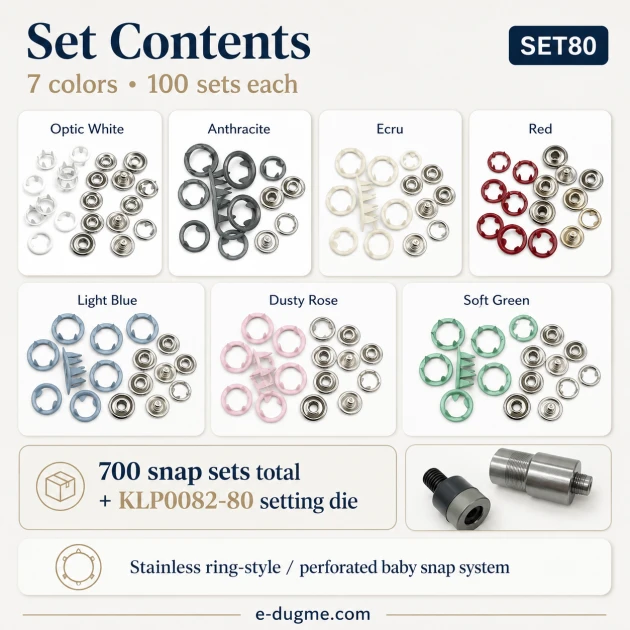 Baby Snap Fastener Set 8 mm with Hand Press for Babywear and Hobby Sewing
