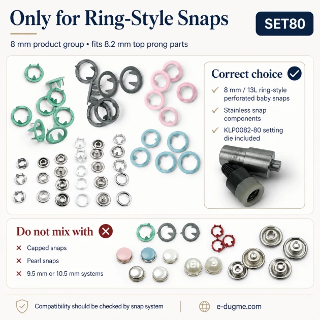 Baby Snap Fastener Set 8 mm with Hand Press for Babywear and Hobby Sewing