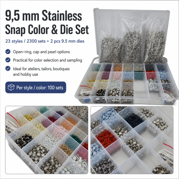 9.5 mm Stainless Steel Perforated Click Color Set – 23 Colors / 2300 Sets SET95KLK23RENK