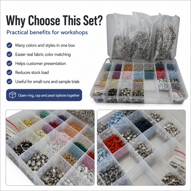 9.5 mm Stainless Steel Perforated Click Color Set – 23 Colors / 2300 Sets SET95KLK23RENK