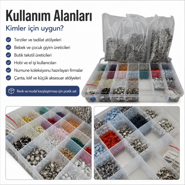 9.5 mm Stainless Steel Perforated Click Color Set – 23 Colors / 2300 Sets SET95KLK23RENK