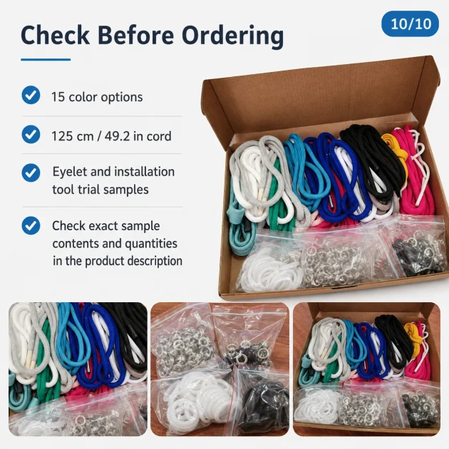 15-Colour Cord, 9.5 mm Eyelet and Installation Die Sample Set SETKRD2415