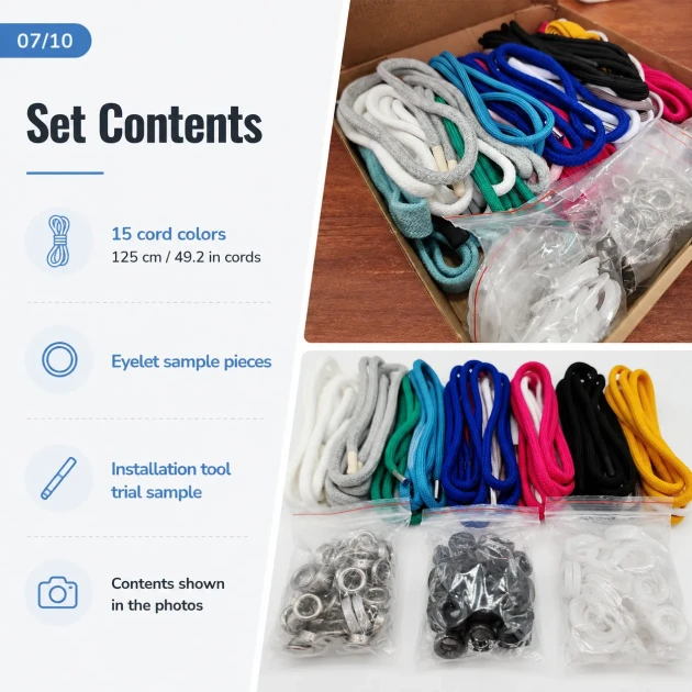 15-Colour Cord, 9.5 mm Eyelet and Installation Die Sample Set SETKRD2415