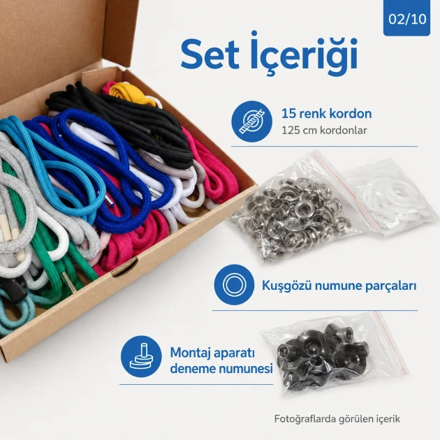 15-Colour Cord, 9.5 mm Eyelet and Installation Die Sample Set SETKRD2415