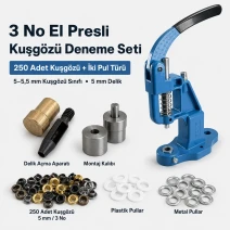 3 No / 5–5,5 mm Plise Sineklik Kuşgözü 250 Adet, Delme ve Montaj Kalıbı Tulumba El Presli Deneme Seti Set00030SinDN
