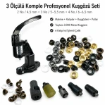 Professional Three-Size Pleated Screen Eyelet Set with 3,000 Eyelets, Hardened Dies and Manual Hand Press for 4–4.5 mm / 0.157–0.177 in, 5–5.5 mm / 0.197–0.217 in and 6–6.5 mm / 0.236–0.256 in Eyelets Set002SinDnPrf