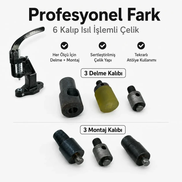Professional Three-Size Pleated Screen Eyelet Set with 3,000 Eyelets, Hardened Dies and Manual Hand Press for 4–4.5 mm /