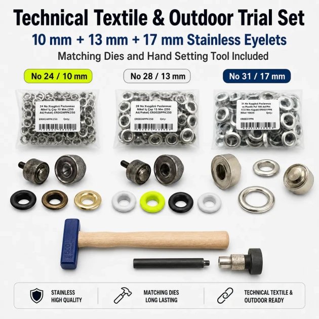 Technical Textile & Outdoor Eyelet Trial Set – 10 mm, 13 mm and 17 mm Eyelets Included TEKNIK-DISMEKAN-DENEME-SET11