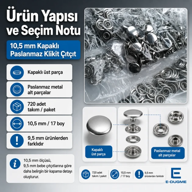 9.5 mm Stainless Steel Ring-Style Baby Prong Snap Fasteners for jackets, bags, and textile projects