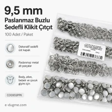 9,5 mm Paslanmaz Buzlu Sedefli Klikıt Çıtçıt 100 Adet/Paket C0095SPPK