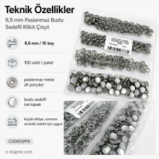 9.5 mm / 0.37 in Frosted Pearl Stainless Prong Snap Fasteners, 100 Sets/Pack C0095SPPK