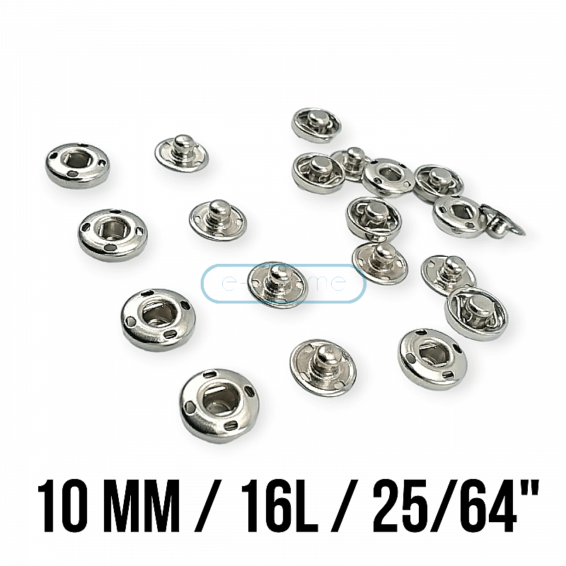 10 mm SewOn Snap Button 16L / 25/64" Stainless