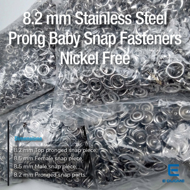 Snap Button For Baby Clothes 8 mm 0,31" Prong Snap Fasteners - 1000 Pieces Stainnless Steel ERBCLK0008P