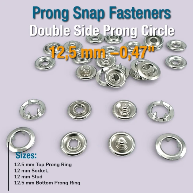 12.5 mm Prong  Snap Fastener 20L - 0.49" Two Side Prong Ring ERC00125TIRPR