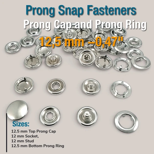 Prong Snap Button 12.5 mm - 20L - 0.50 in One Side Ring with Cap Prong Snap Fastener ERC00125TKPR