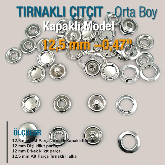 Prong Snap Button 12.5 mm - 20L - 0.50 in One Side Ring with Cap Prong Snap Fastener ERC00125TKPR