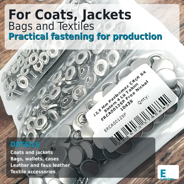 12.5 mm / 0.49 in Stainless Silver 54 System Snap Fasteners for bags, clothing, and accessories