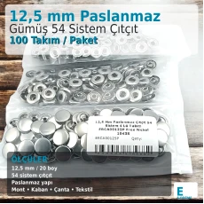 12.5 mm / 0.49 in Stainless Silver 54 System Snap Fasteners, 100 Sets/Pack ERCA00125P