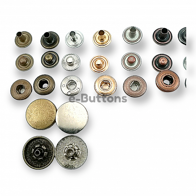 17 mm Snaps Fasteners 43/64" Coin Type Flat 27L Zamak Set of 4 ERC0017ZMK