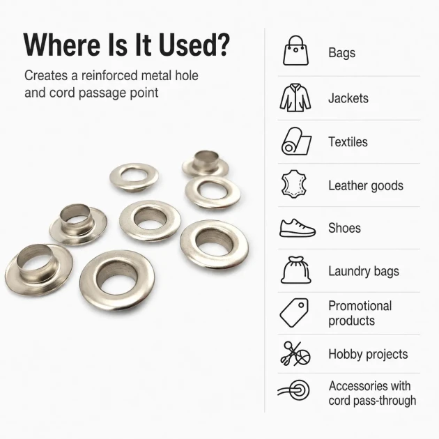 10 mm / 0.39 in Inner Diameter Stainless Metal Eyelet Capsule, 500 pcs/Pack ER0024P for textile, leather, and outdoor