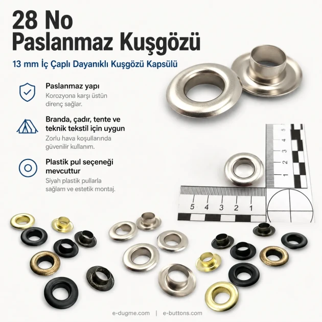 Stainless Steel Eyelet 13 mm / 0.51 in Inner Diameter ER0028P for textile and leather applications