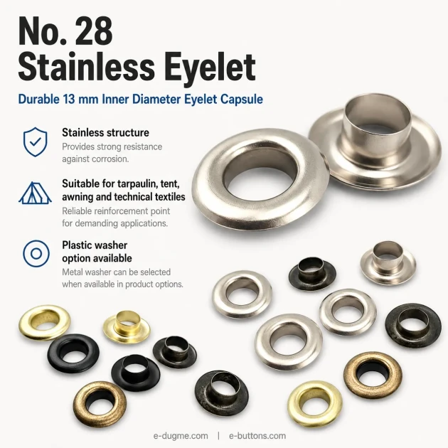 Stainless Steel Eyelet 13 mm / 0.51 in Inner Diameter ER0028P for textile and leather applications