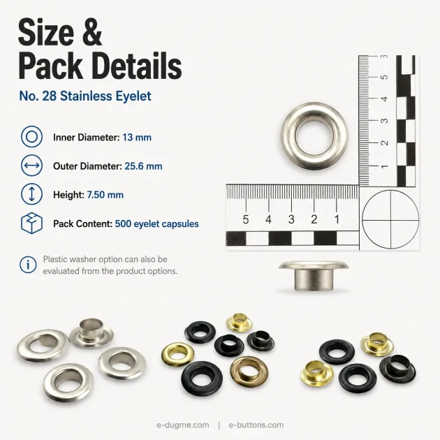 Stainless Steel Eyelet 13 mm / 0.51 in Inner Diameter ER0028P for textile and leather applications