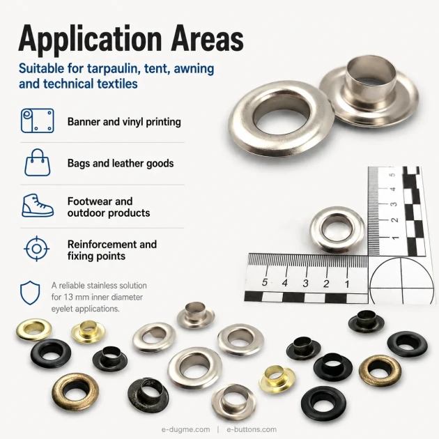 Stainless Steel Eyelet 13 mm / 0.51 in Inner Diameter ER0028P for textile and leather applications
