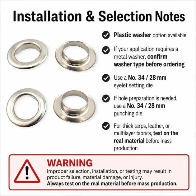 Stainless Steel Eyelet 28 mm / 1.10 in Inner Diameter for textile, leatherwork, bags, and footwear - 500 Pieces Pack ER0034P