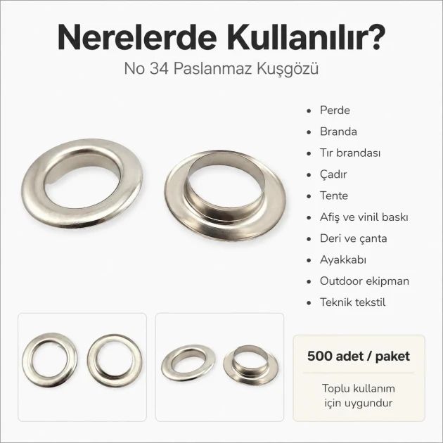 Stainless Steel Eyelet 28 mm / 1.10 in Inner Diameter for textile, leatherwork, bags, and footwear - 500 Pieces Pack ER0034P