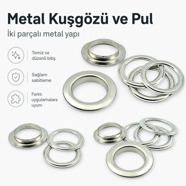 32 No 21 mm Düz Pirinç Kuşgözü - 31,8 mm dış çap, 21 mm iç çap, 4,7 mm boru uzunluğu ile branda, perde ve çadır uygulamaları