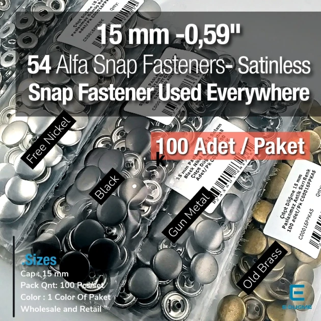15 mm Çıtçıt Düğme Paslanmaz 100 adet/Pk  C00016PPK