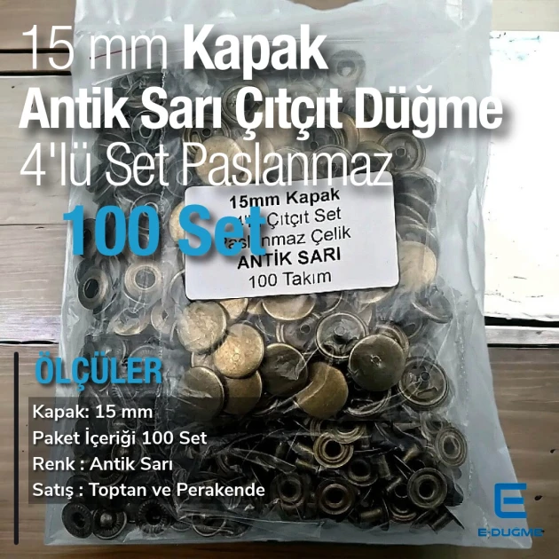 15 mm Çıtçıt Düğme Paslanmaz 100 adet/Pk  C00016PPK