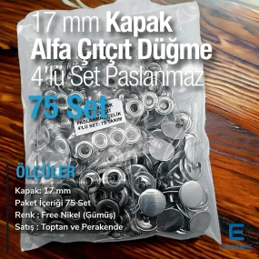 17 mm / 0.67 in Stainless Steel Alpha Curved Snap Fasteners, 75 Sets C0001P17PK