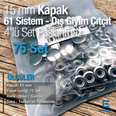 15 mm 61 Snap Fasteners  Stainless Steel Snap Fastener 75 Pcs/Pack C0004P15PK