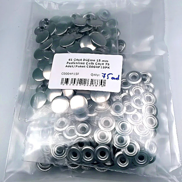15 mm 61 Çıtçıt Düğme Paslanmaz Çelik Çıtçıt 75 Adet/Paket C0004P15PK