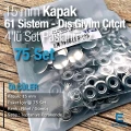 15 mm / 0.59 in Stainless Steel 61 System Curved Snap Fasteners, 75 Sets C0004P15PK