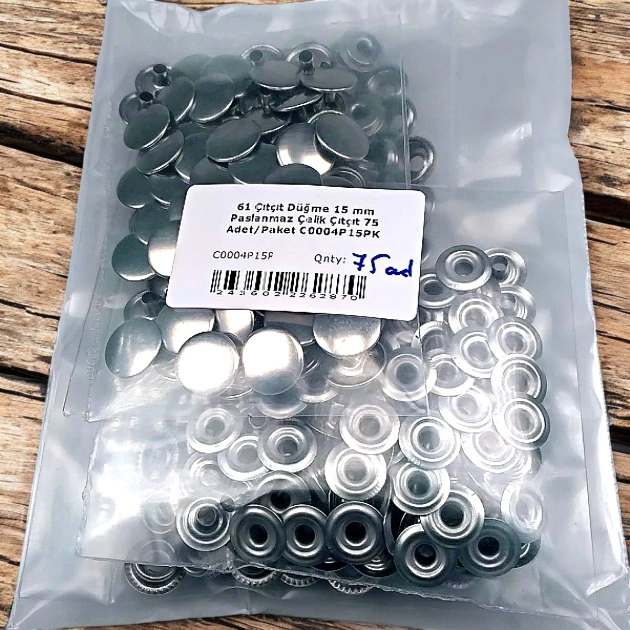 15 mm 61 Çıtçıt Düğme Paslanmaz Çelik Çıtçıt 75 Adet/Paket C0004P15PK