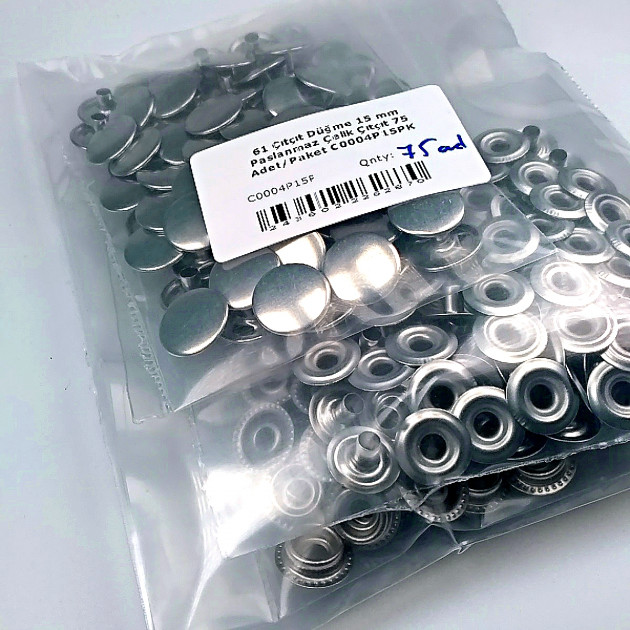 15 mm 61 Snap Fasteners  Stainless Steel Snap Fastener 75 Pcs/Pack C0004P15PK