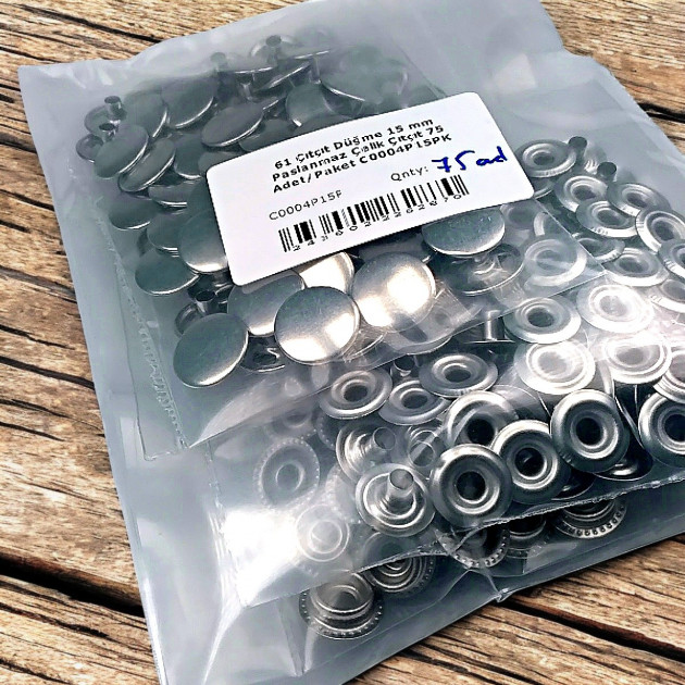 15 mm 61 Snap Fasteners  Stainless Steel Snap Fastener 75 Pcs/Pack C0004P15PK